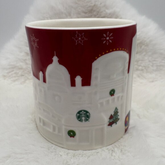Starbucks Relief Mug SEOUL RED 2013 Christmas Holiday Coffee Mug (SKU: 278MI) - Picture 2 of 8